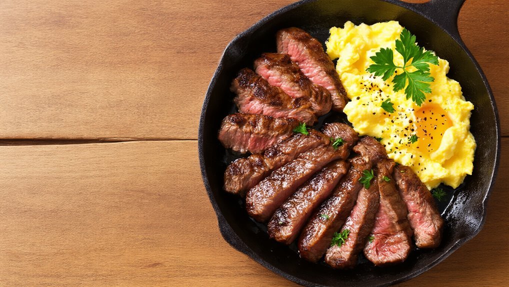 hearty steak and eggs