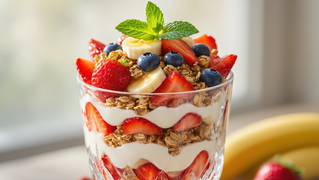 layered yogurt and fruits