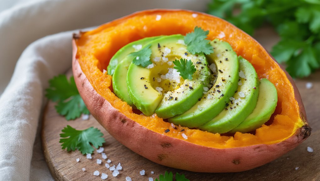 baked sweet potato avocado dish