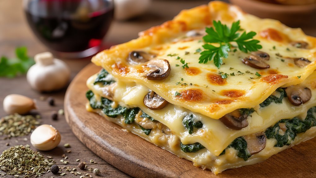 creamy mushroom spinach lasagna