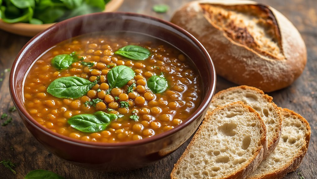hearty lentil spinach soup