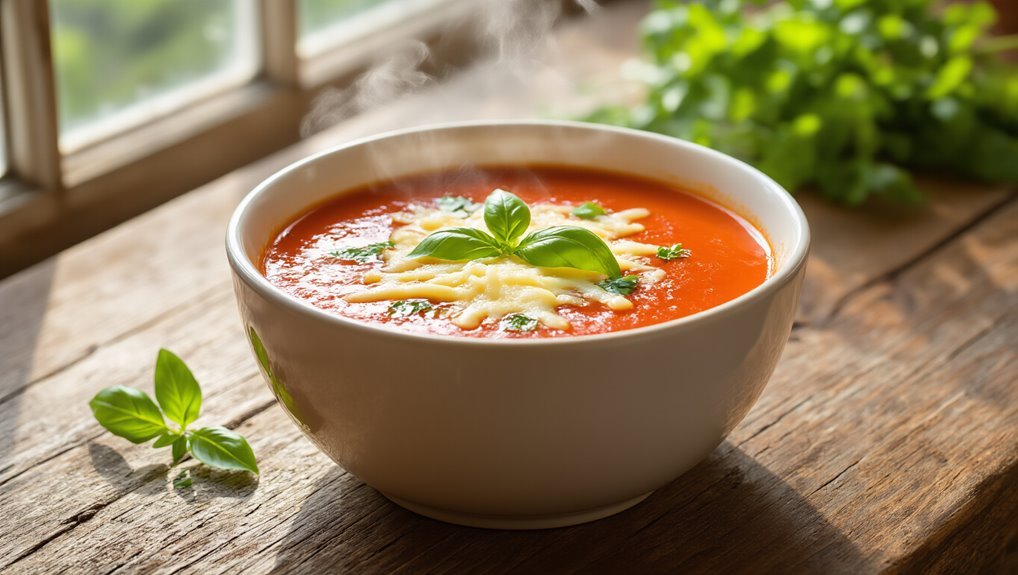 herb infused cheesy tomato soup