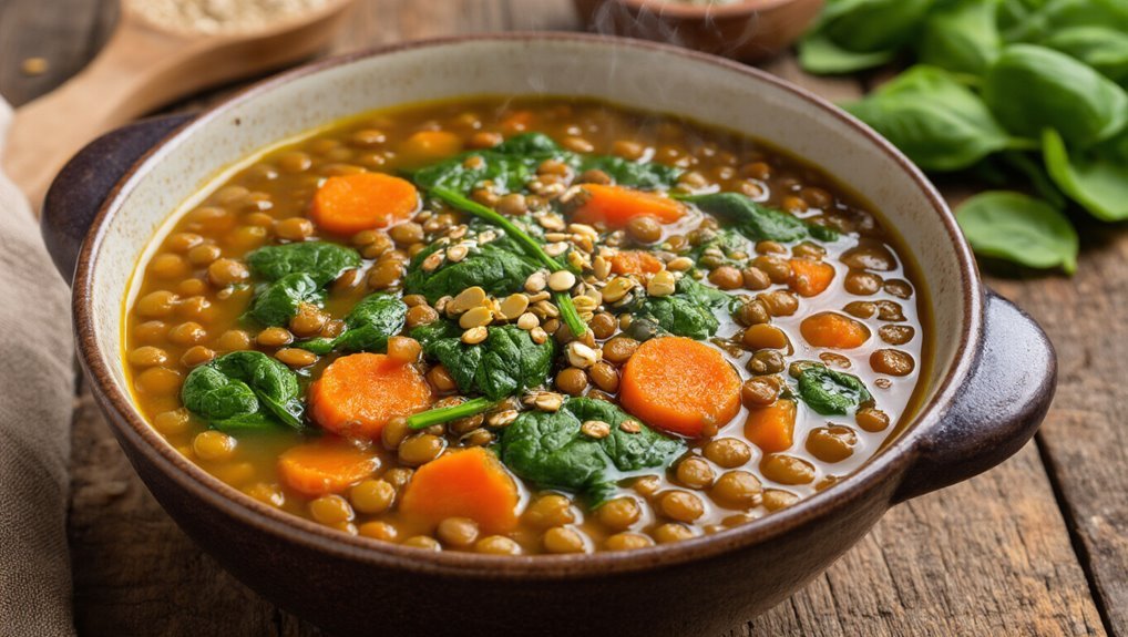 nourishing lentil spinach soup